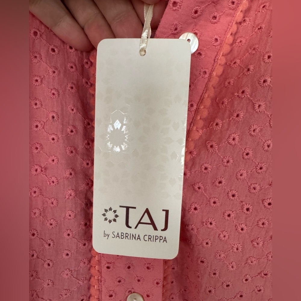 TAJ by Sabrina Crippa NWT Oversized Pink Eyelet Tiered Dress Resort Boho Size S - Picture 4 of 11